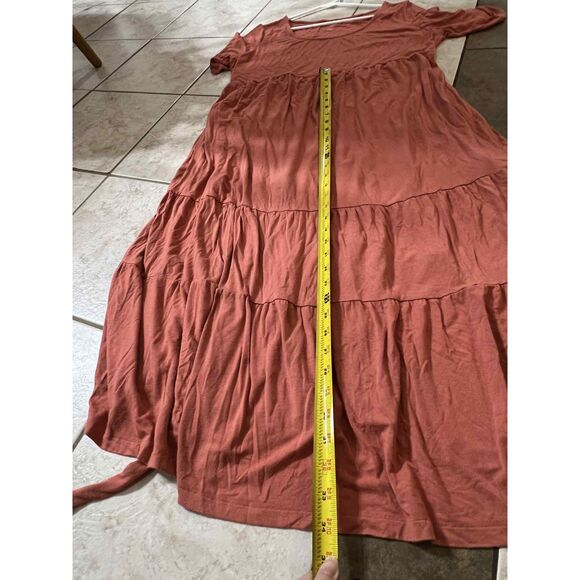 Isabel Maternity Tiered Maxi Dress Orange Red Fall Short Sleeve - Picture 6 of 6